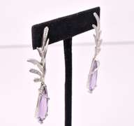 Amazing Amethyst and Diamond Dangle Earrings in 18K White Gold