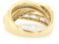 Dramatic Yellow Gold Round and Baguette Diamond Crossover Ring