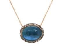 Fabulous 18kt oval Checkerboard Blue Topaz Mop and Diamond Frame Pendant on Chain