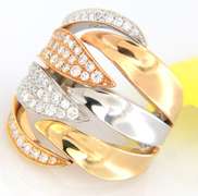 Fantastic Pave Diamond Tri Tone Leaf Wide Band