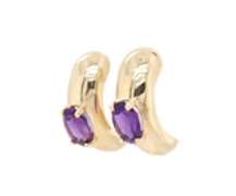 Beautiful Yellow Gold oval Amethyst Half Hoop Earrings