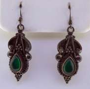 Vintage Sterling Silver Emerald Color Stone Drop Earrings