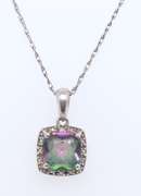 Vintage Sterling Silver Mystic Topaz Pendant on Chain