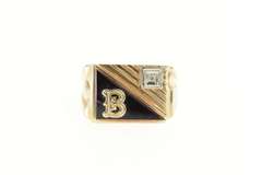 10K Yellow Gold Squared B Monogram Black Onyx Diamond Ring