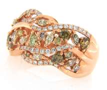 Masterpiece Rose Gold Mixed Cut Multi Colored Diamond Triple Row Ring