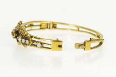 14K Yellow Gold Ornate Diamond Opal Statement Bangle Bracelet