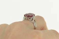 10K White Gold Art Deco Syn. Ruby Filigree Statement Ring