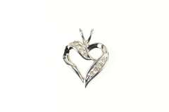 10K White Gold Classic Diamond Inset Curvy Heart Love Symbol Pendant