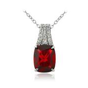 Sterling Silver Created Ruby & CZ Rectangle Necklace