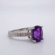 14kt Solid White Gold Amethyst & Diamond Ring