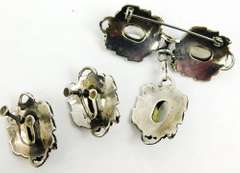 Early Sterling Moonstone Brooch & Earrings