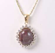 Sensational 23.51CTS Cabochon-Cut Star Ruby & 2.40CTW White Topaz Pendant Necklace in Gold Plated Sterling Silver