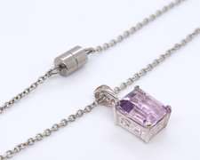 Sterling Silver Emerald Cut Amethyst Pendant on Chain