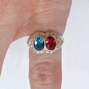 18kt Gold. Blue Topaz, Pink Sapphire, & Diamond Ring