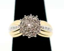 Round Diamond Cluster Ring with Gorgeous 10k Gold Band