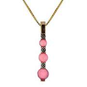18K Gold over Sterling Silver Pink Opal & Diamond Accent Three Stone Drop Pendant