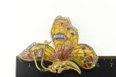 18K Yellow Gold 1.40 Ctw Diamond Sapphire Enamel Butterfly Pin/Brooch