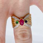 14kt Gold, Ruby, Sapphire, Emerald, & Diamond Band Ring
