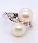 Stunning 14kt WG Double Pearl with Diamond Accent Ring