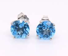 Stunning White Gold Blue Topaz Stud Earrings