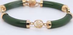 Beautiful Yellow Gold Green Jade Station Bracelet