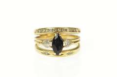 10K Yellow Gold Marquise Sapphire Diamond Bridal Set Ring