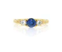 Shimmering 18kt Round Sapphire and Diamond Three Stone Ring