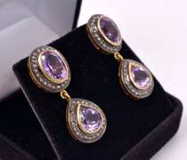 Darling Dangling 34.66CTW Amethyst & 0.51CTW Diamond Earrings in Gold Plated Sterling Silver