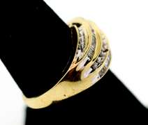 Contemporary 10k Gold Quintuple Channel Set Diamond Ring with Round and Baguette Diamonds
