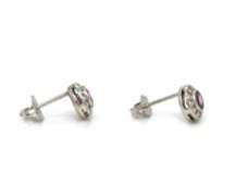 Charming White Gold Pink Sapphire and Diamond Halo Stud Earrings