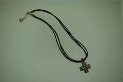 Sterling silver Cross Pendant Black Leather cords Chocker