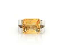 Majestic White Gold Emerald Cut Citrine Ring