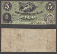 $5 Manufacturer Bank, Macon Georgia 1862