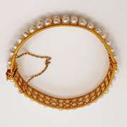 21kt Solid Yellow Gold & Pearl Bangle Bracelet
