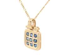 Attractive Yellow Gold Sapphire and Diamond Square Pendant on Chain