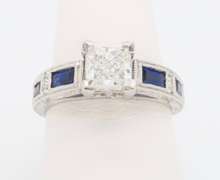 Carved 14k White Gold Diamond and Sapphire Ring
