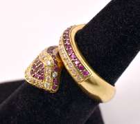 Amazing Ruby & Diamond Incrusted Snake Ring, 18KT