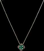 Bold 18kt Yellow Gold Necklace With Diamond Emerald Pendant