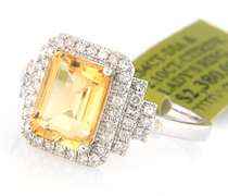 Wonderful White Gold Emerald Cut Citrine and Diamond Ring