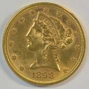 Vibrant BU 1898 US $5 Liberty Gold Piece. Full strike