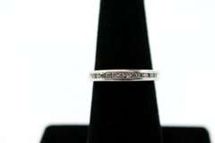 Romantic 10k White Gold Channel Set Diamond Ring with Heart Engravings
