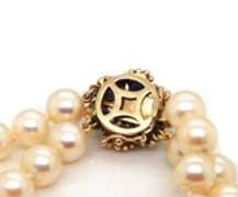 Stunning Cultured Pearl Double Strand Sapphire Flower Clasp Bracelet