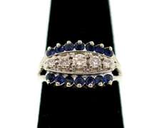 14 KT WHITE GOLD LADIES DIAMOND AND SAPPHIRE RING