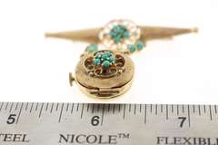 14 KT GENEVA WATCH PIN WITH TURQUOISE ACCENTS