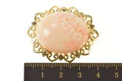 14K Yellow Gold Carved Coral Cherry Blossom Statement Pin/Brooch