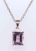 Sterling Silver Emerald Cut Amethyst Pendant on Chain