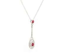 Powerful 18kt oval Rubies and Diamond Double Frame Pendant on Chain