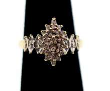 10k Gold Diamond Cluster Ring Flanked by Mini-Clusters