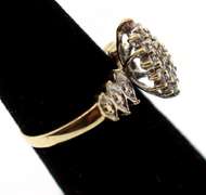 10k Gold Diamond Cluster Ring Flanked by Mini-Clusters