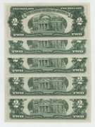 Lot of 5 Superb Gem Crisp Uncirculated 1953 $2 Red Seal notes